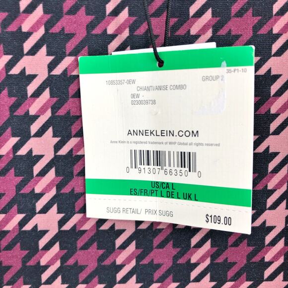 ANNE KLEIN Women Knit Shift Dress 10-12 Large Pink Black Houndstooth Stretch NWT - Picture 8 of 8